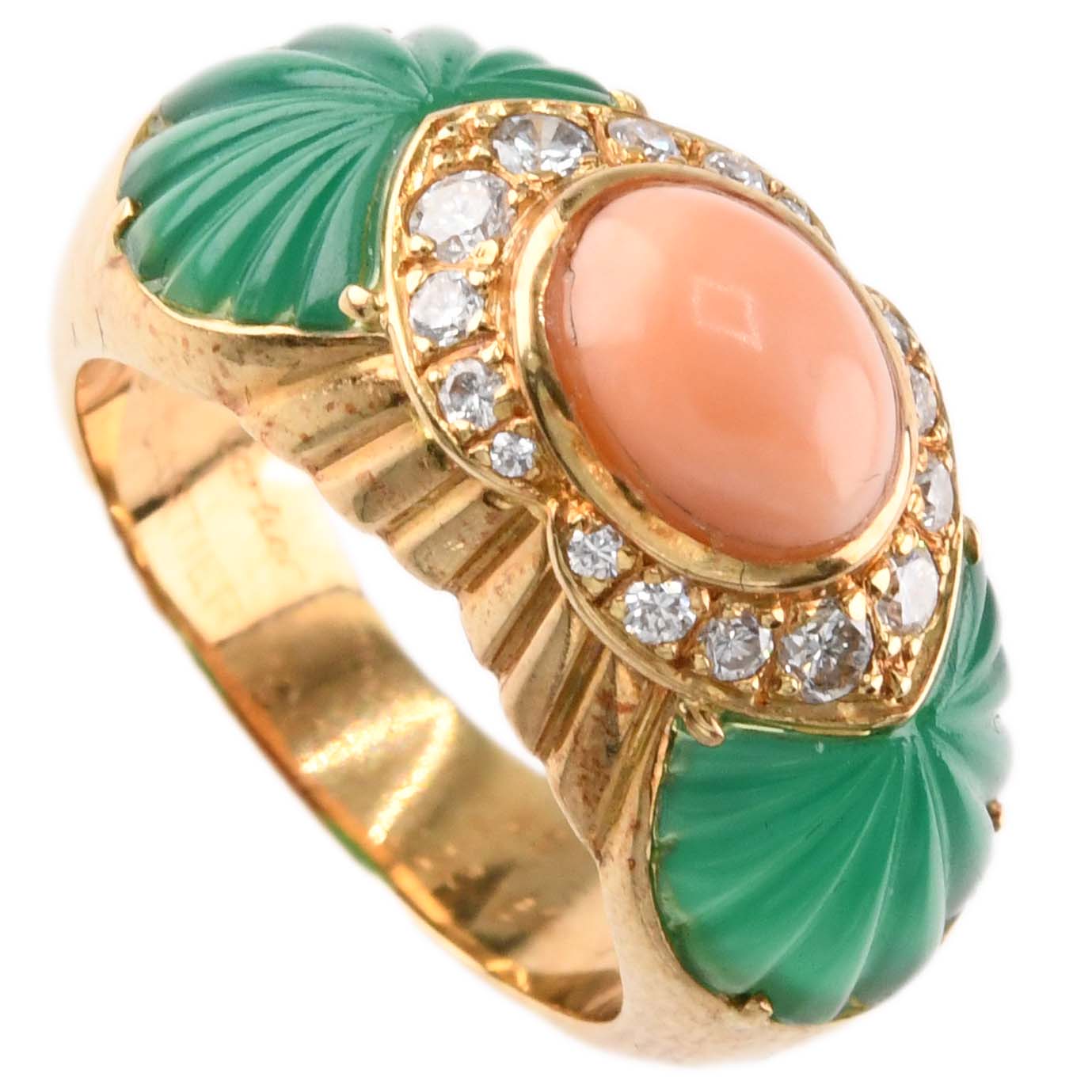 カルティエ リング バロダ サンゴ カルセドニー ダイヤ 750 #49 9.1g